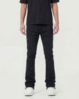 Waimea Men's Jet Black Stacked Jeans with Full-Length Shredded Rips