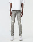 Waimea Men's Grey Wash Skinny Jeans with Rips & Repair