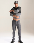 Grey Stacked Fit Coated Wax Jeans