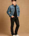 Waimea Men's Jet Black Wax Coated Stacked Jeans with Studs