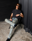 Waimea Men's Stacked Fit Jeans with Rhinestones Front and Back