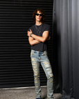 Waimea Men's Stacked Fit Jeans with Rhinestones Front and Back