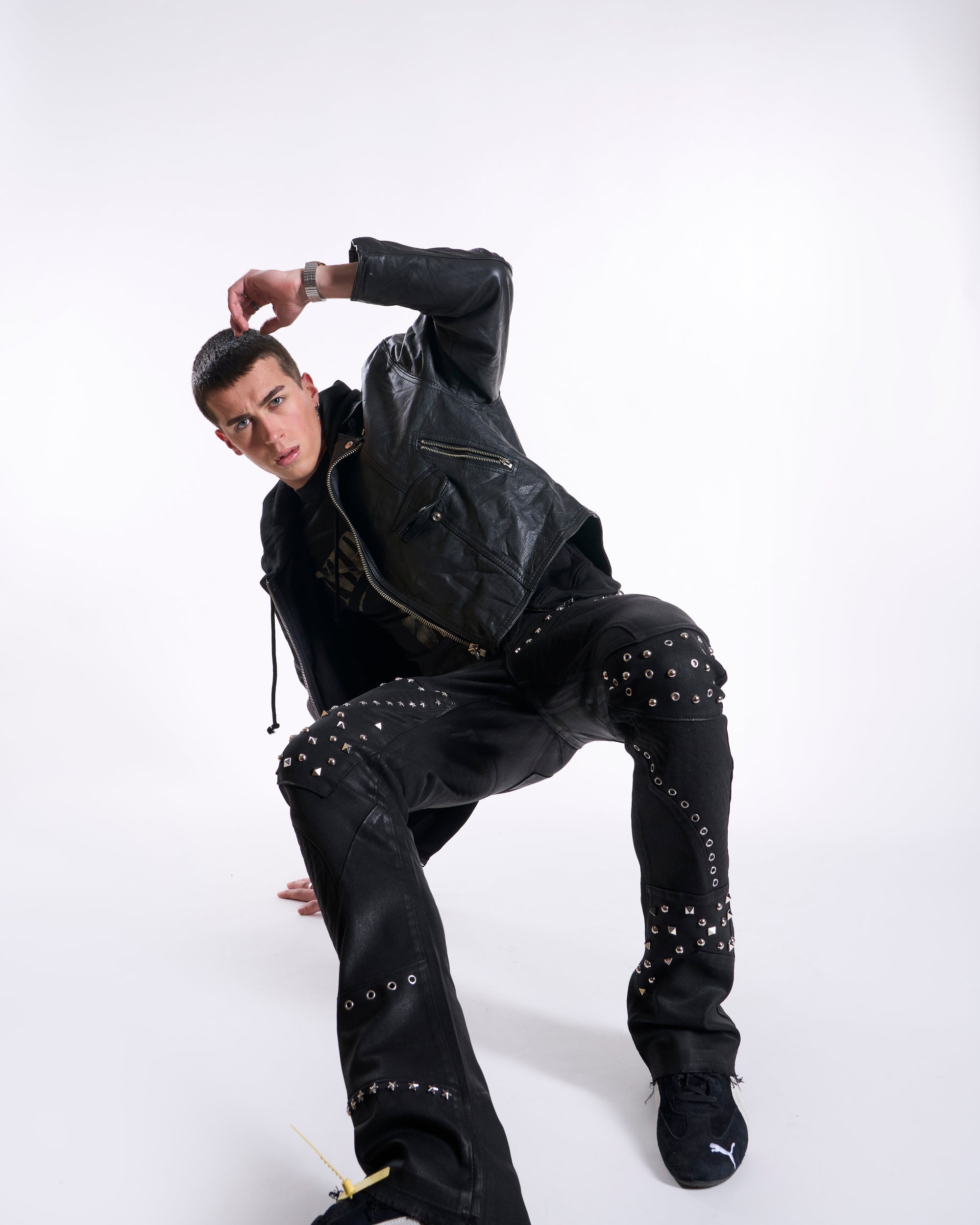 Waimea Men's Rock & Roll Wax Coated Studded Stacked Jeans