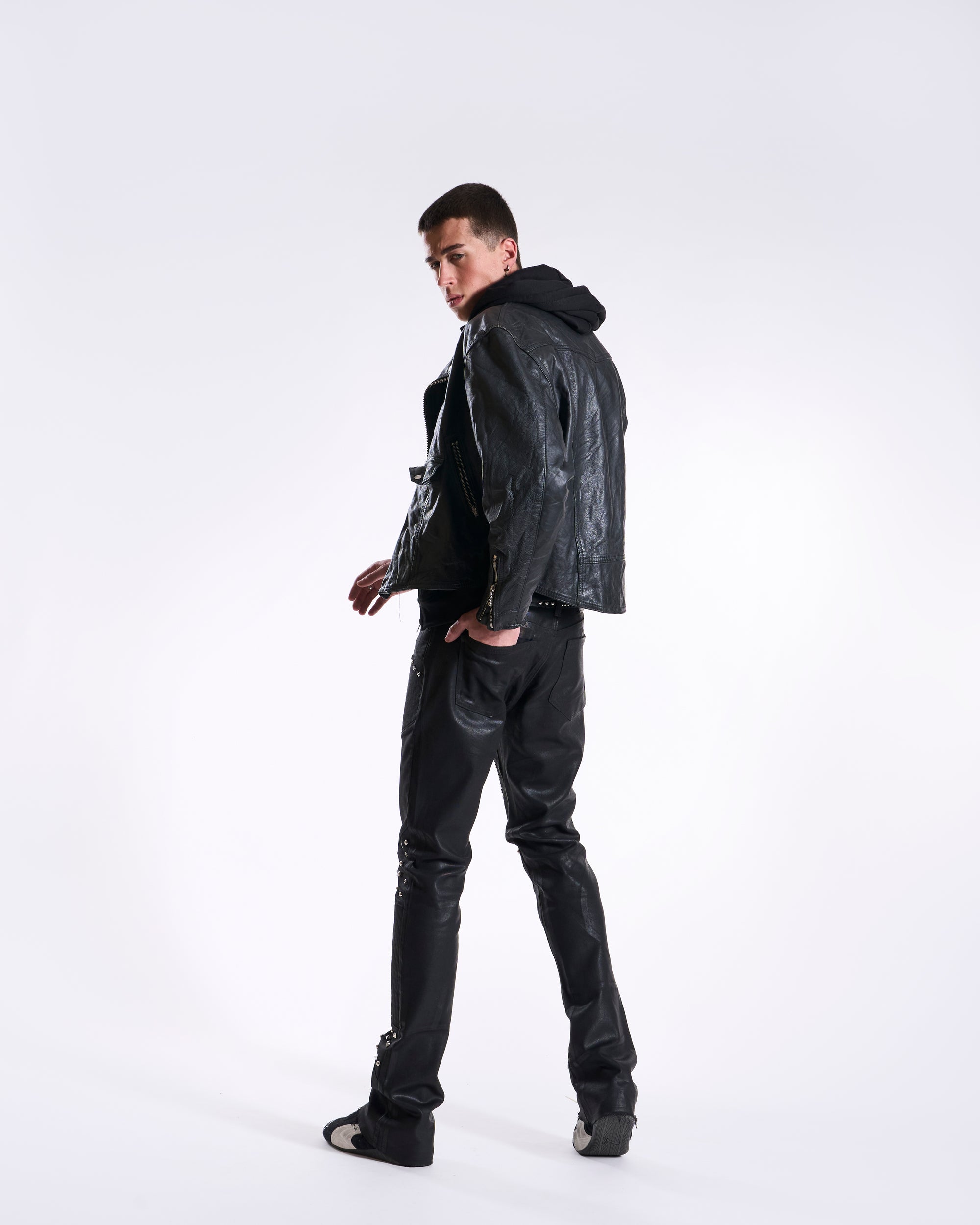 Waimea Men's Rock & Roll Wax Coated Studded Stacked Jeans