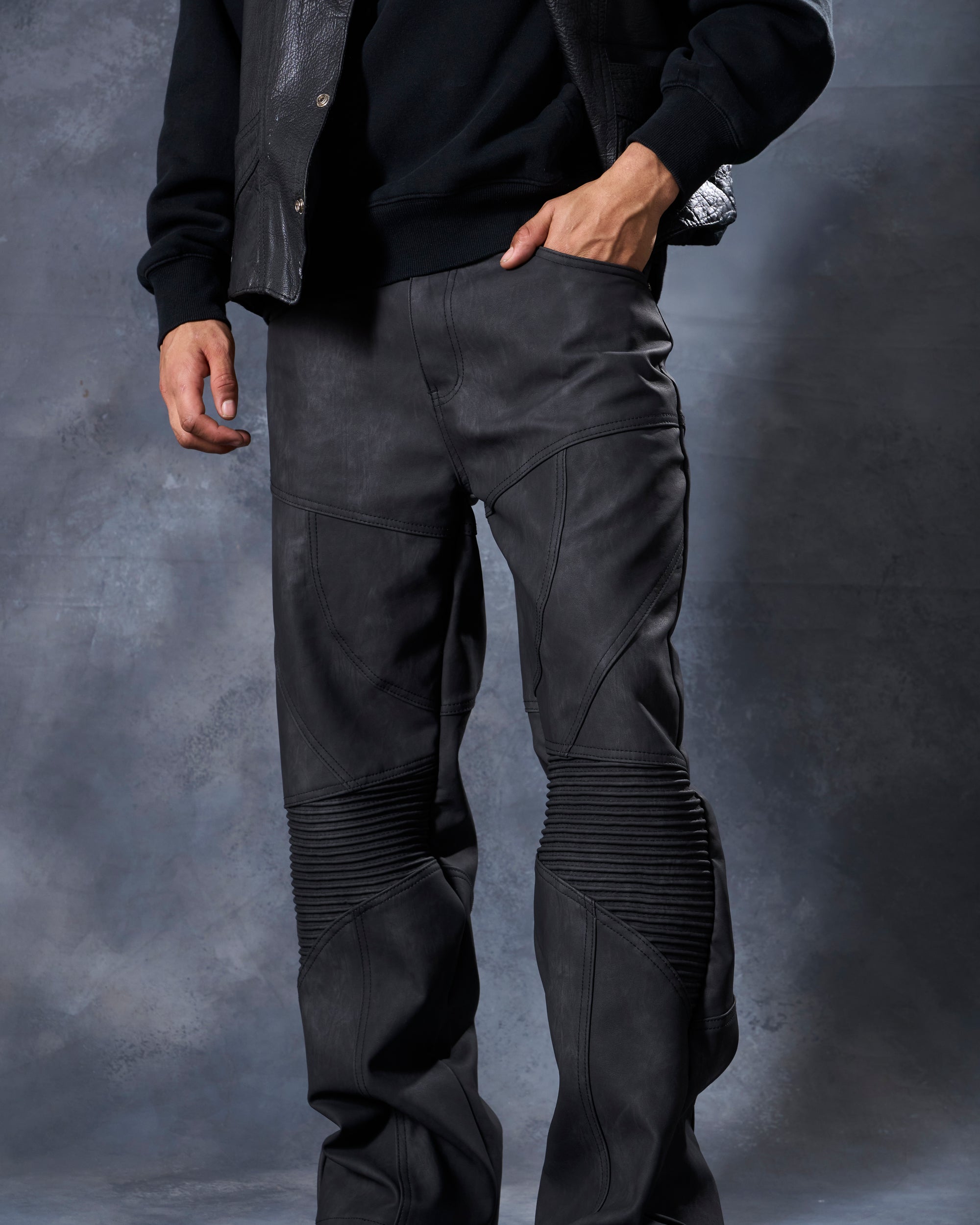 W by Waimea Men's PU Leather Baggy Fit Jeans