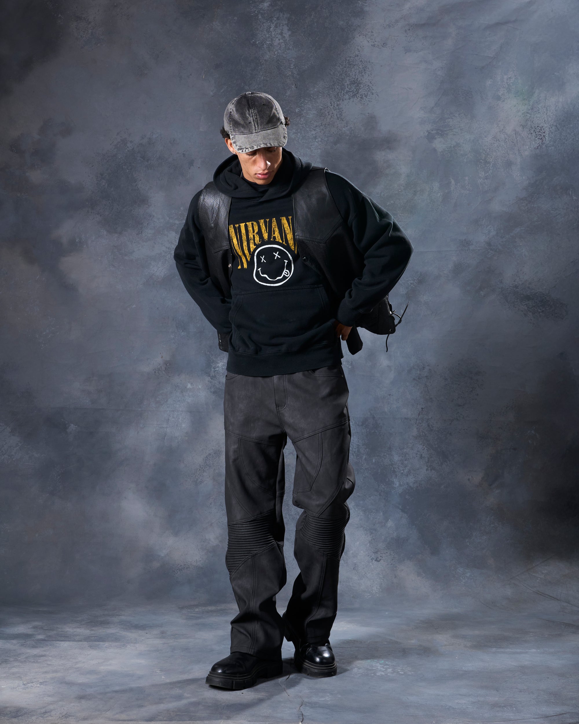 W by Waimea Men's PU Leather Baggy Fit Jeans