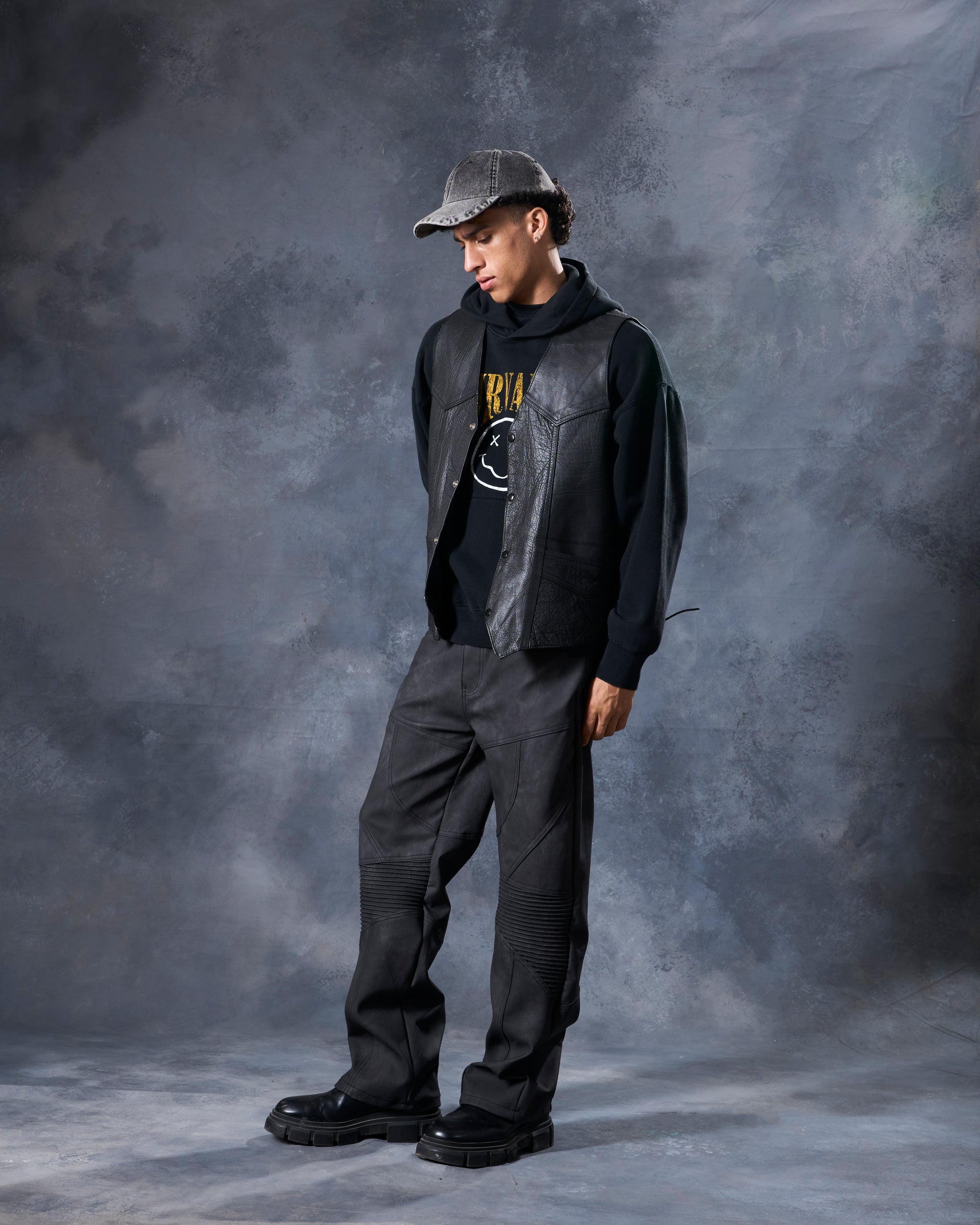 W by Waimea Men's PU Leather Baggy Fit Jeans