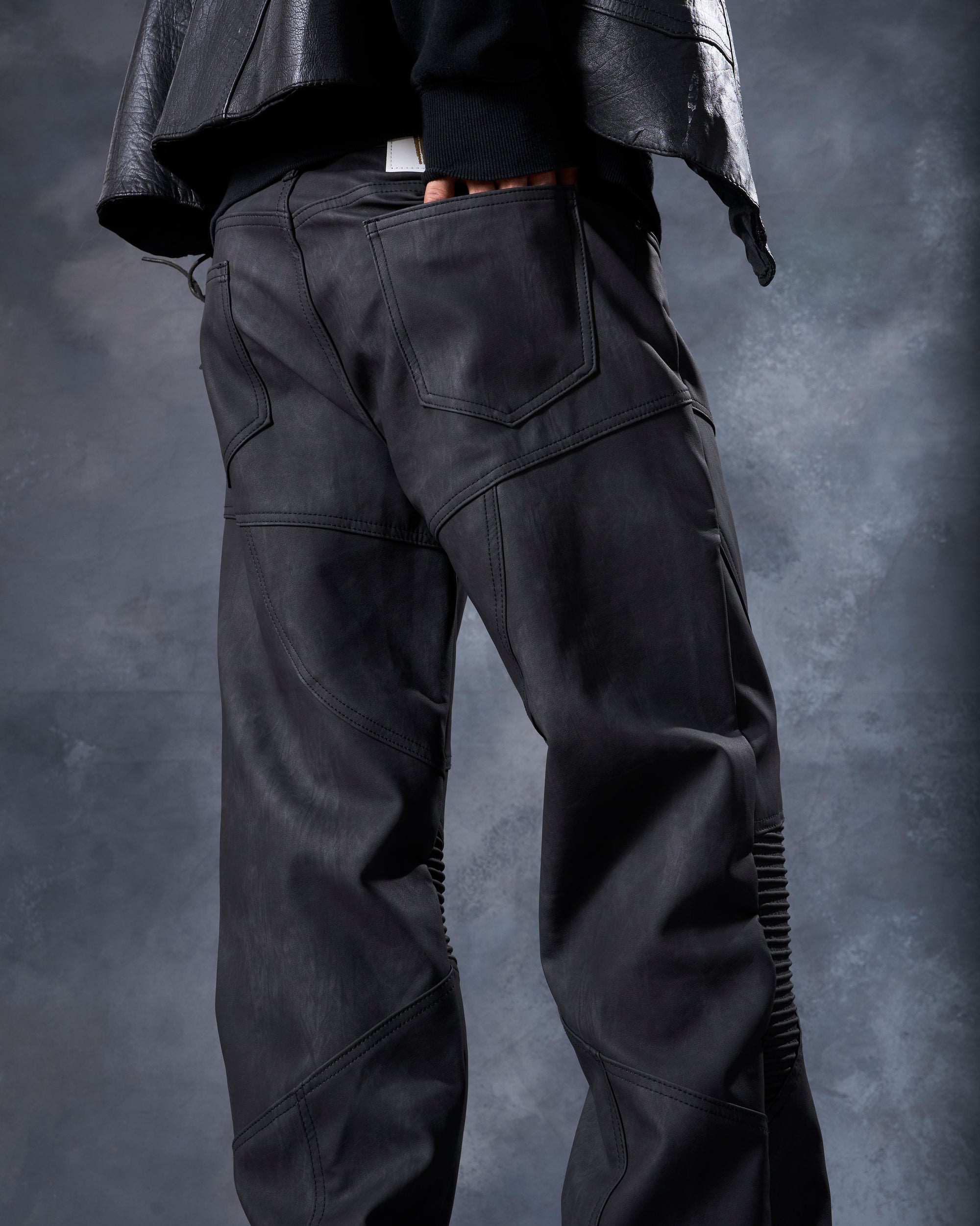 W by Waimea Men's PU Leather Baggy Fit Jeans