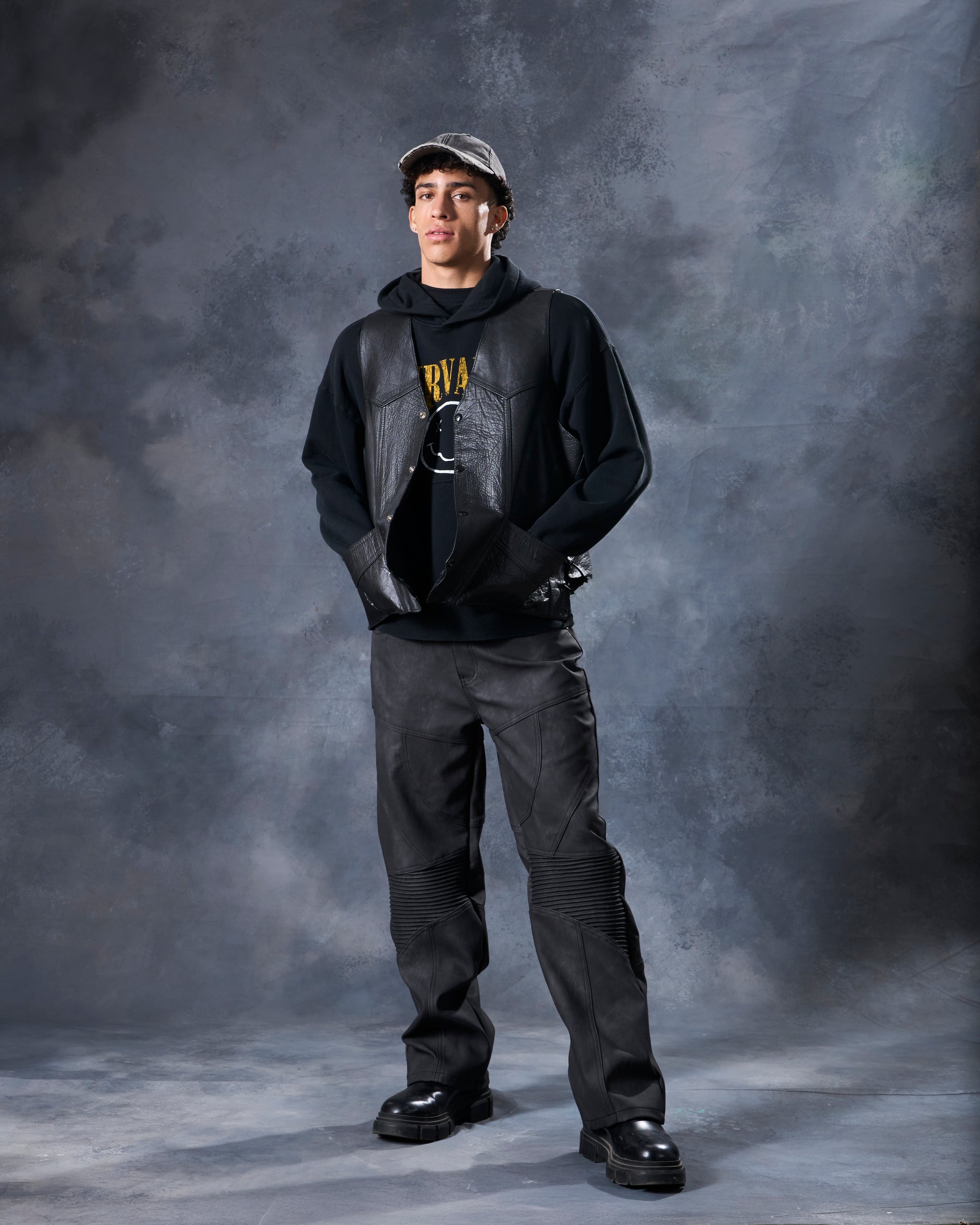 W by Waimea Men's PU Leather Baggy Fit Jeans