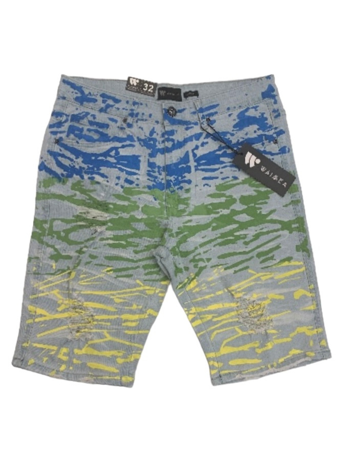 Waimea Men's Bleach Wash Paint Splatter Denim Shorts