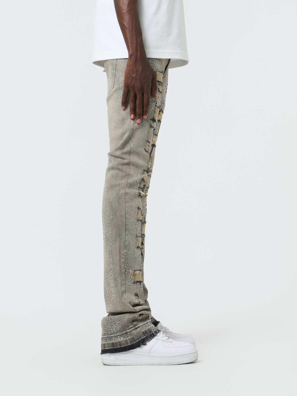 Waimea Men's Stacked Fit Jeans with Rhinestones Front and Back