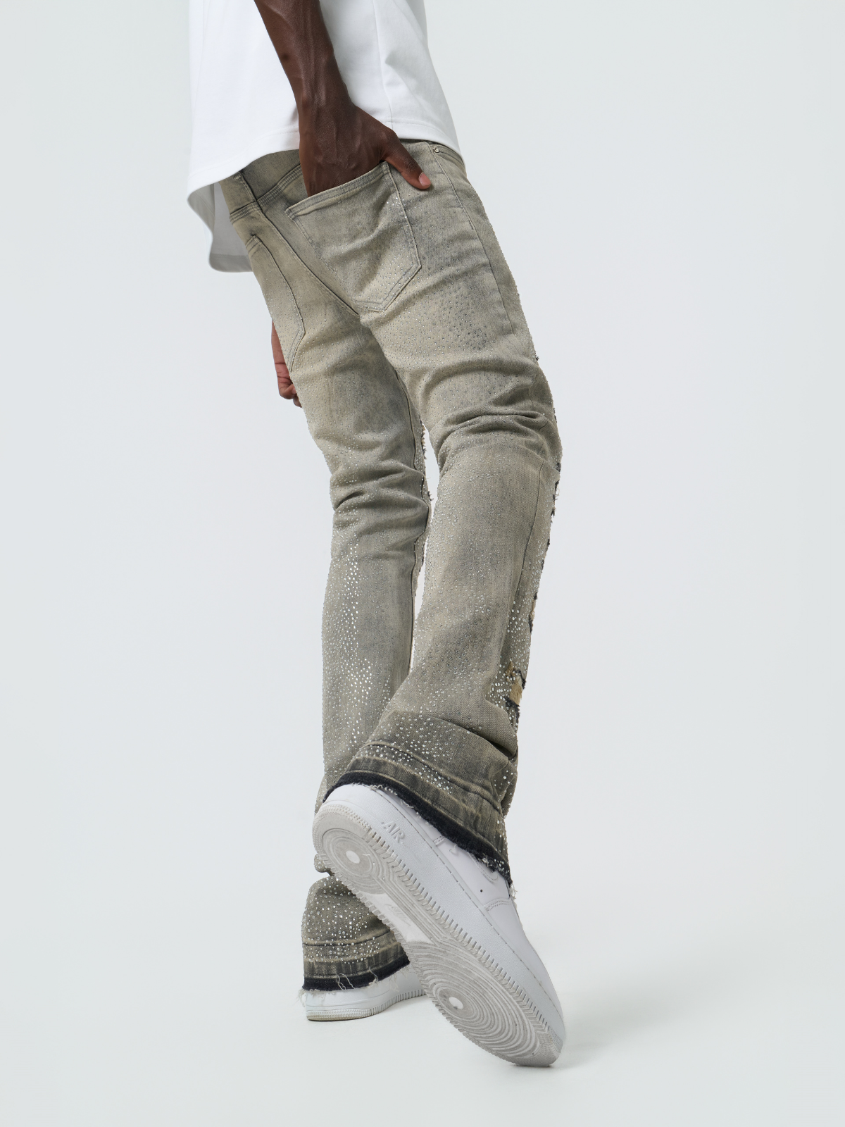 Waimea Men's Stacked Fit Jeans with Rhinestones Front and Back