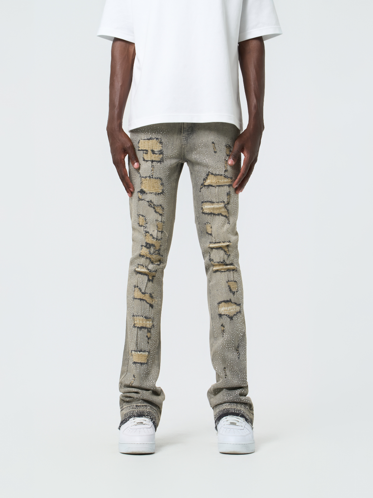 Waimea Men's Stacked Fit Jeans with Rhinestones Front and Back