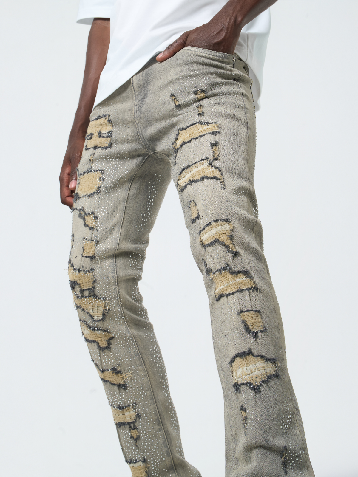 Waimea Men's Stacked Fit Jeans with Rhinestones Front and Back