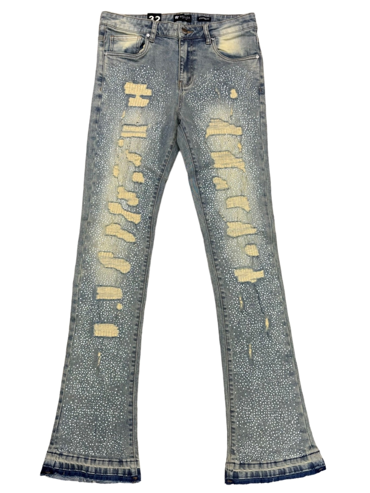 Waimea Men's Stacked Fit Jeans with Rhinestones Front and Back