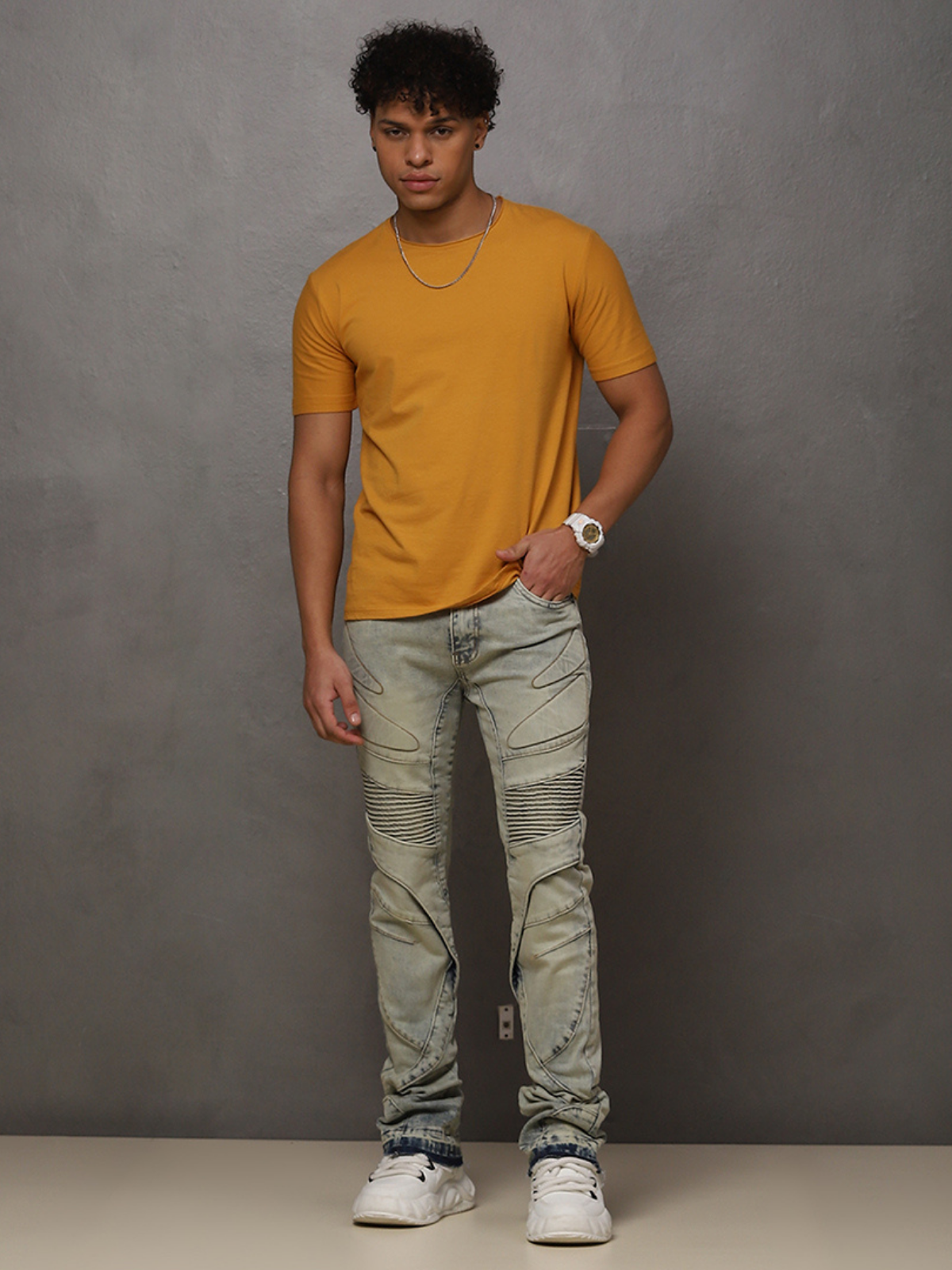 W by Waimea Men’s Stacked Fit Wax Jeans with Embossed Panels