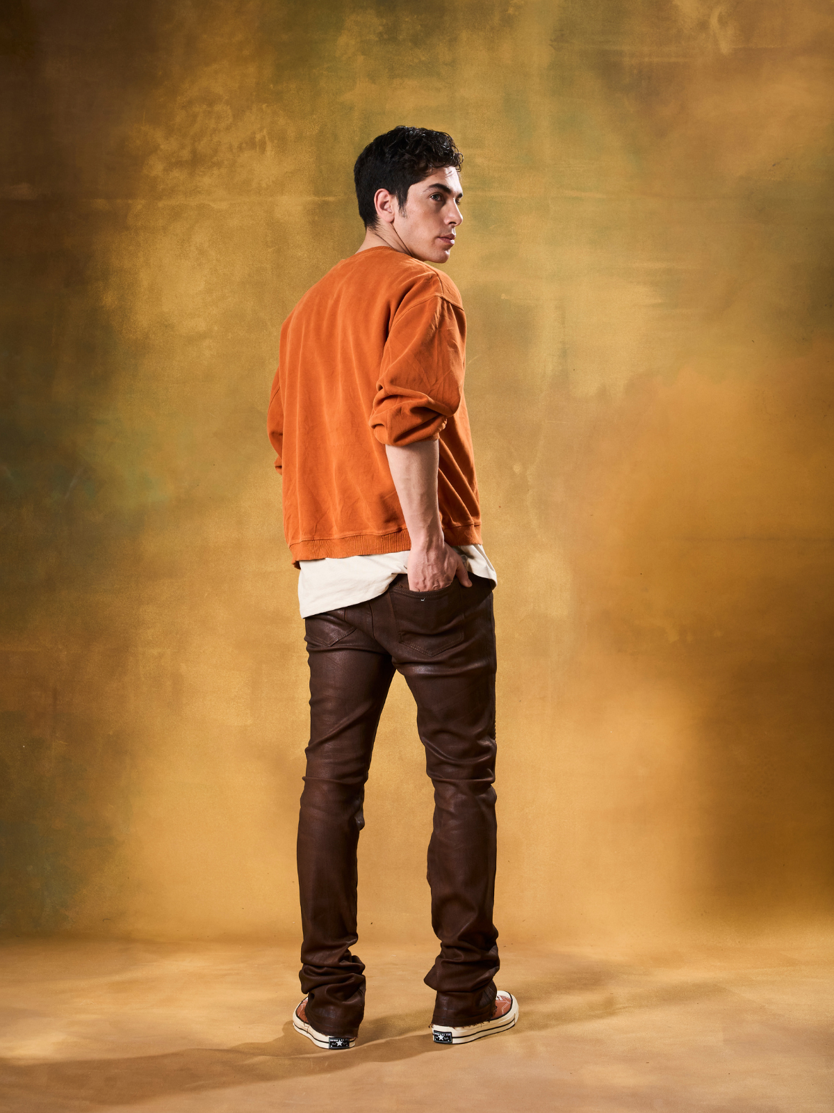 W by Waimea Men’s Stacked Fit Wax Jeans with Embossed Panels