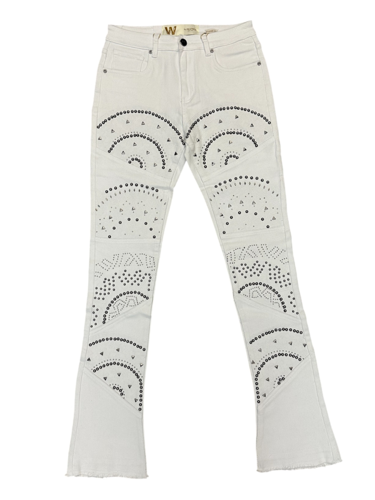 W by Waimea Men's White Studded Stacked Jeans