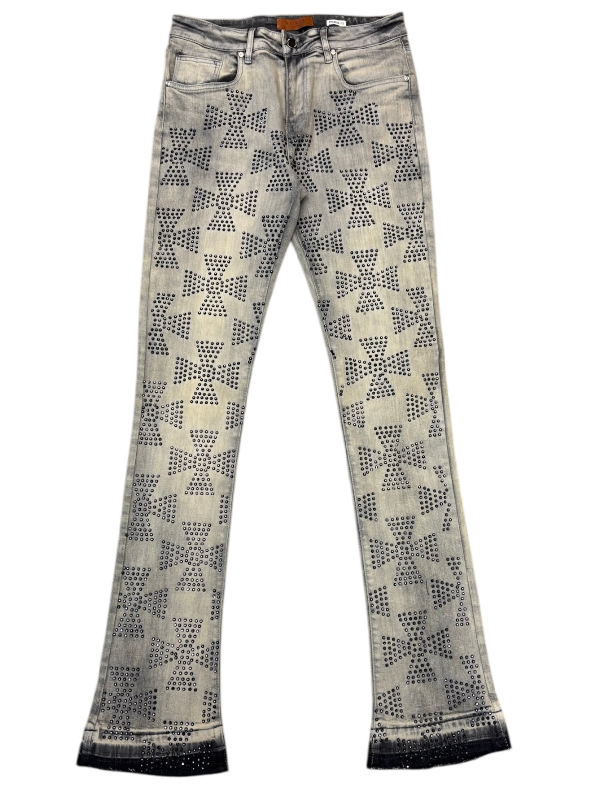 Waimea Men's Roman Cross Rhinestone Stacked Jeans