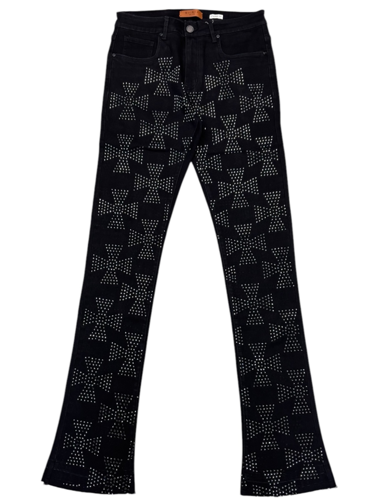 Waimea Men's Roman Cross Rhinestone Stacked Jeans