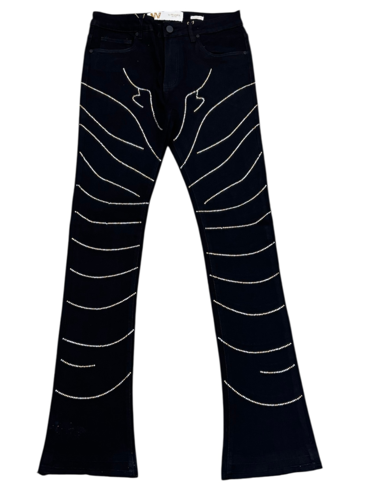 W by Waimea Men's Stacked  Silver Rhinestone Wave Jeans