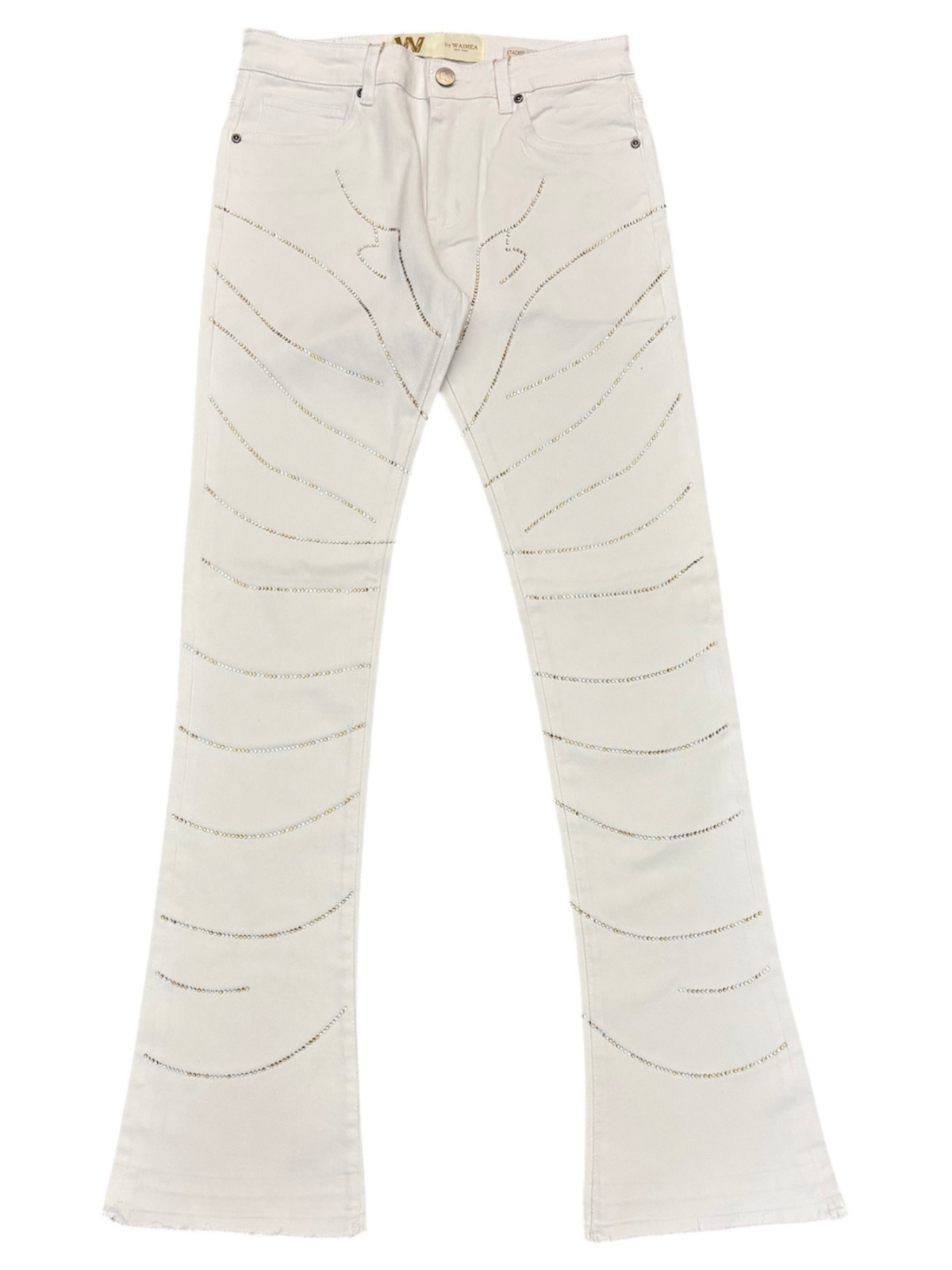 W by Waimea Men's Stacked  Silver Rhinestone Wave Jeans