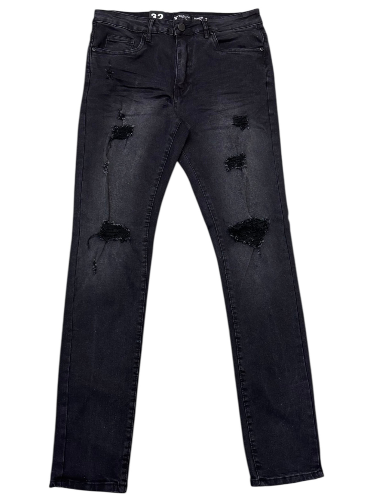 Waimea Men's Grey Wash Skinny Jeans with Rips & Repair