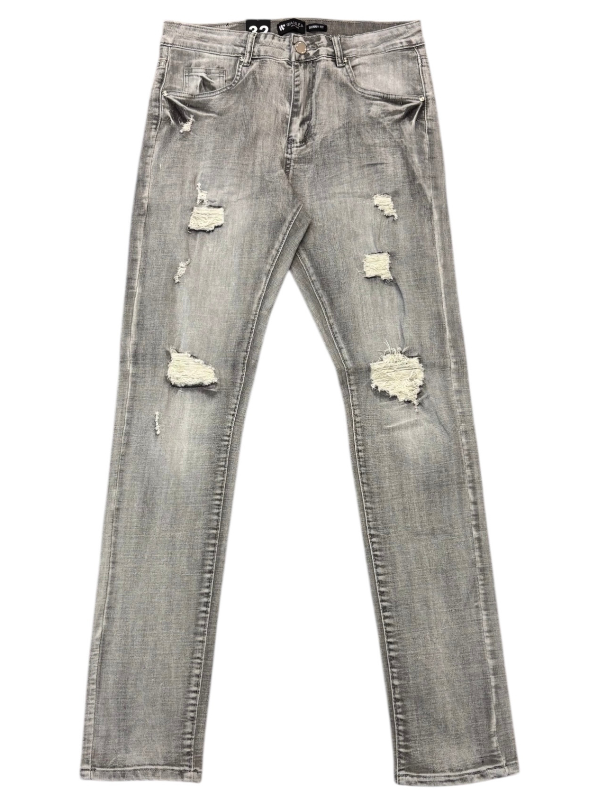 Waimea Men's Grey Wash Skinny Jeans with Rips & Repair