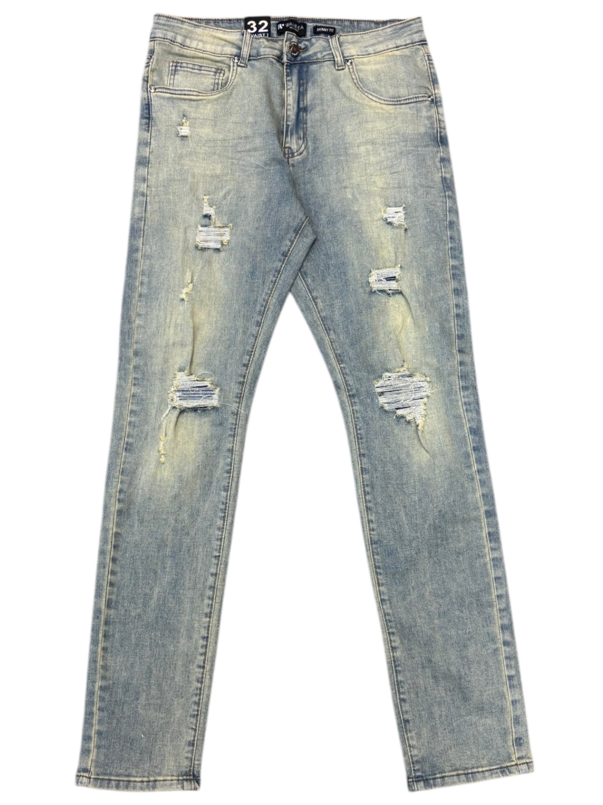 Waimea Men's Grey Wash Skinny Jeans with Rips & Repair