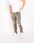 Waimea Men's Grey Wash Skinny Jeans with Rips & Repair
