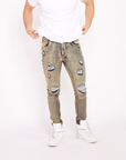 Waimea Men's Grey Wash Skinny Jeans with Rips & Repair