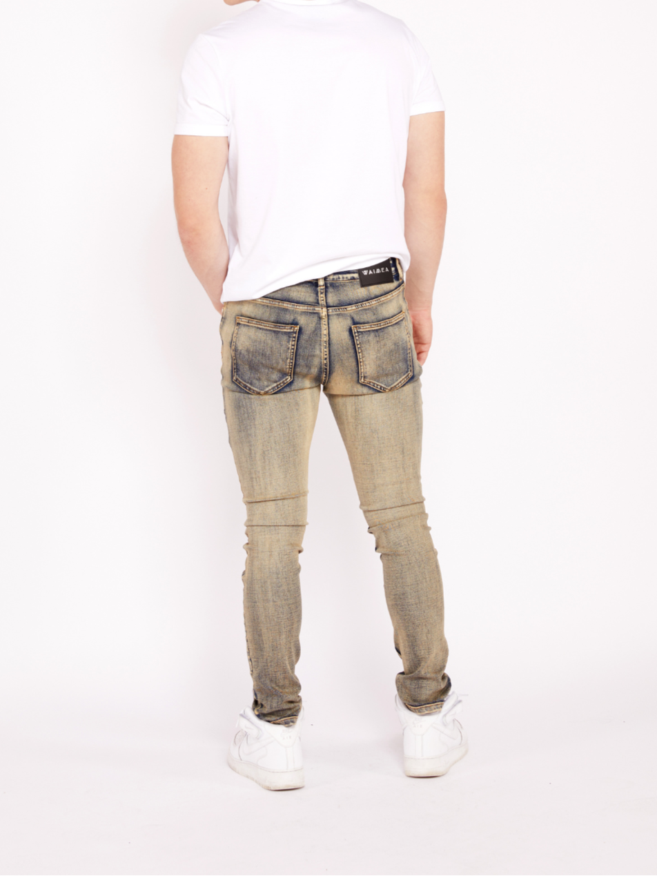 Waimea Men's Grey Wash Skinny Jeans with Rips & Repair