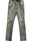 Waimea Men's Grey Wash Skinny Jeans with Rips & Repair