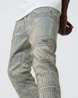 W by Waimea Men's Jet Black Silver Studded Stacked Jeans