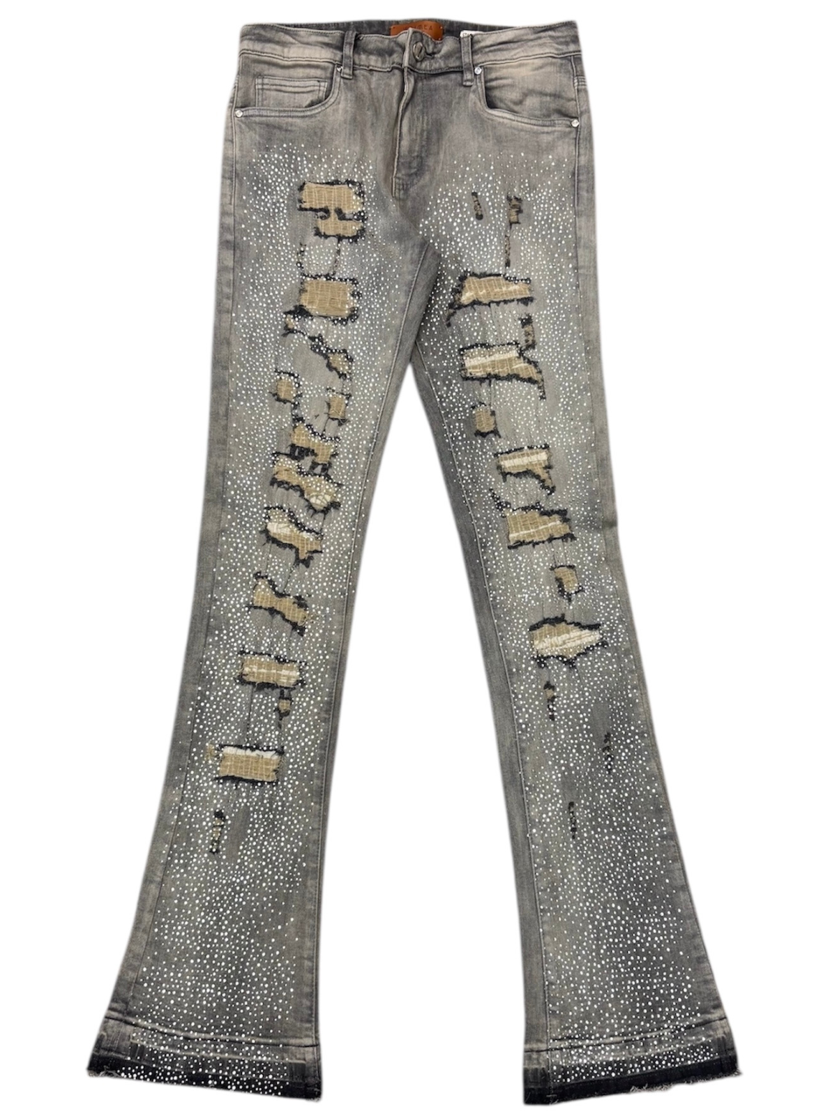 Waimea Men's Stacked Fit Jeans with Rhinestones Front and Back
