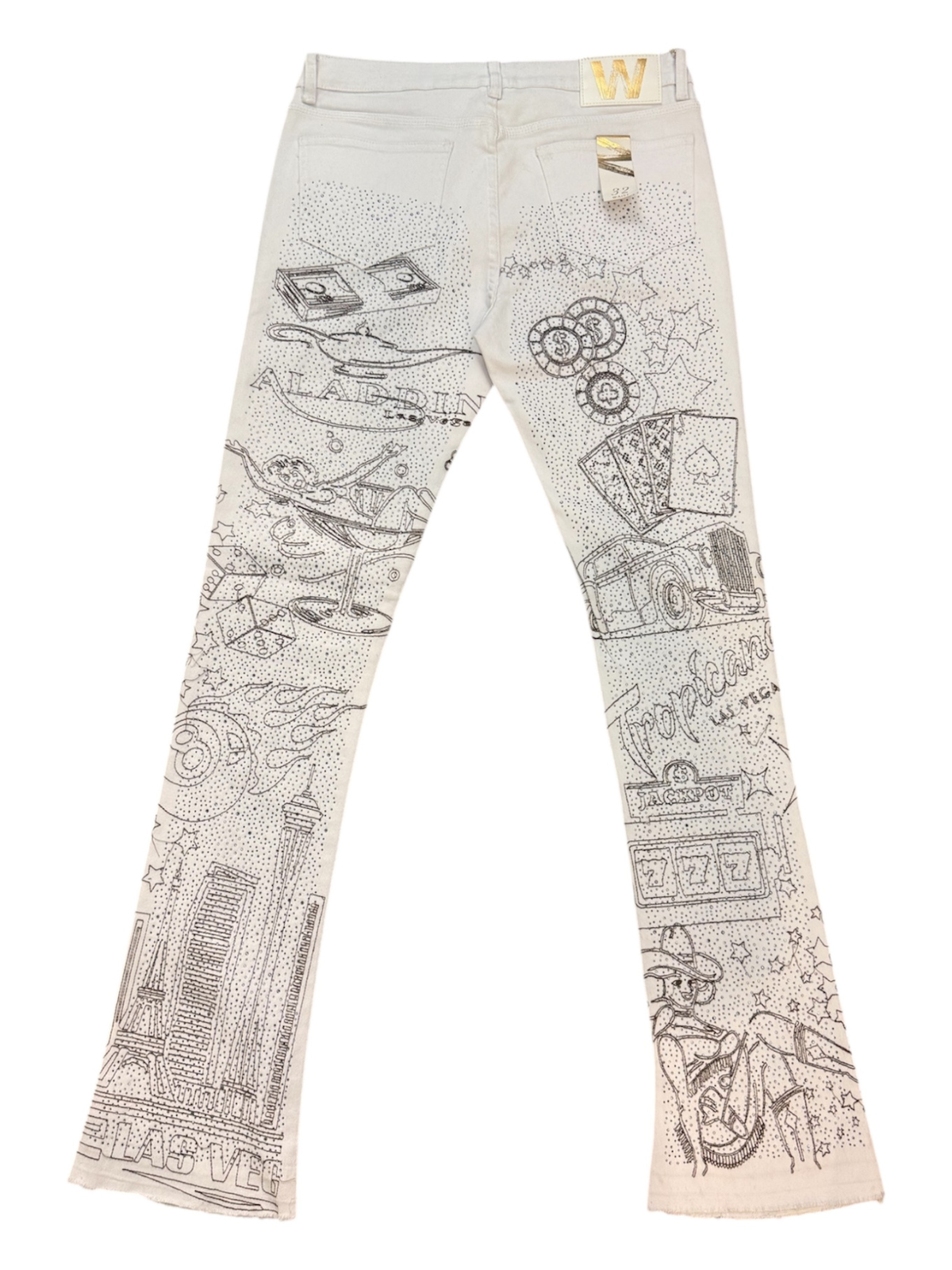W by Waimea Men's "Las Vegas" Rhinestones (Front & Back) Stacked Fit Jeans