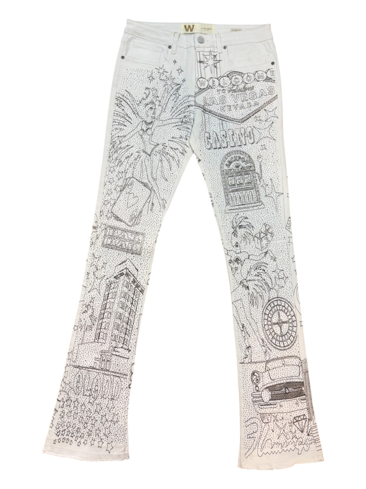 W by Waimea Men's "Las Vegas" Rhinestones (Front & Back) Stacked Fit Jeans