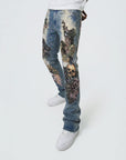 W by Waimea Men's Stacked Fit Jean With Skull & Floral Embroidery