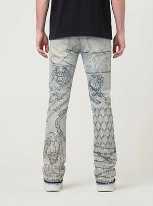 W by Waimea Men's "The Bulldog" Rhinestone Stacked Fit Jeans
