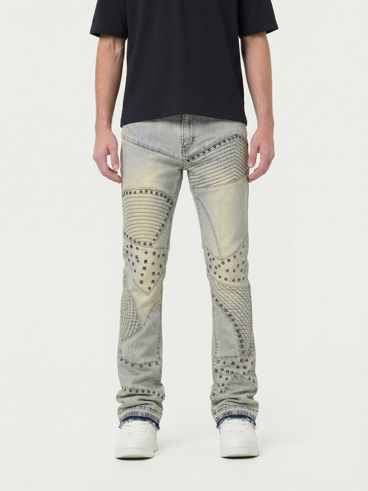 Waimea Men's Rock &amp; Roll Studded Stacked Jeans