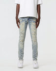 Waimea Men's Bleach Wash Skinny Jeans with Rips & Repair