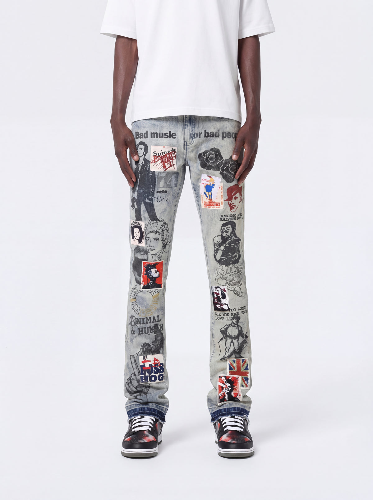 W BY WAIMEA "VINTAGE PUNK" BLEACH MARBLE STACKED JEAN
