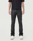 Waimea Men's Jet Black Wax Coated Stacked Jeans with Studs