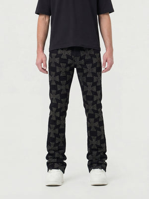 Waimea Men's Roman Cross Rhinestone Stacked Jeans