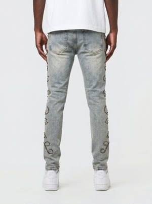 W by Waimea Antique Blue Camo Studded Slim Jean