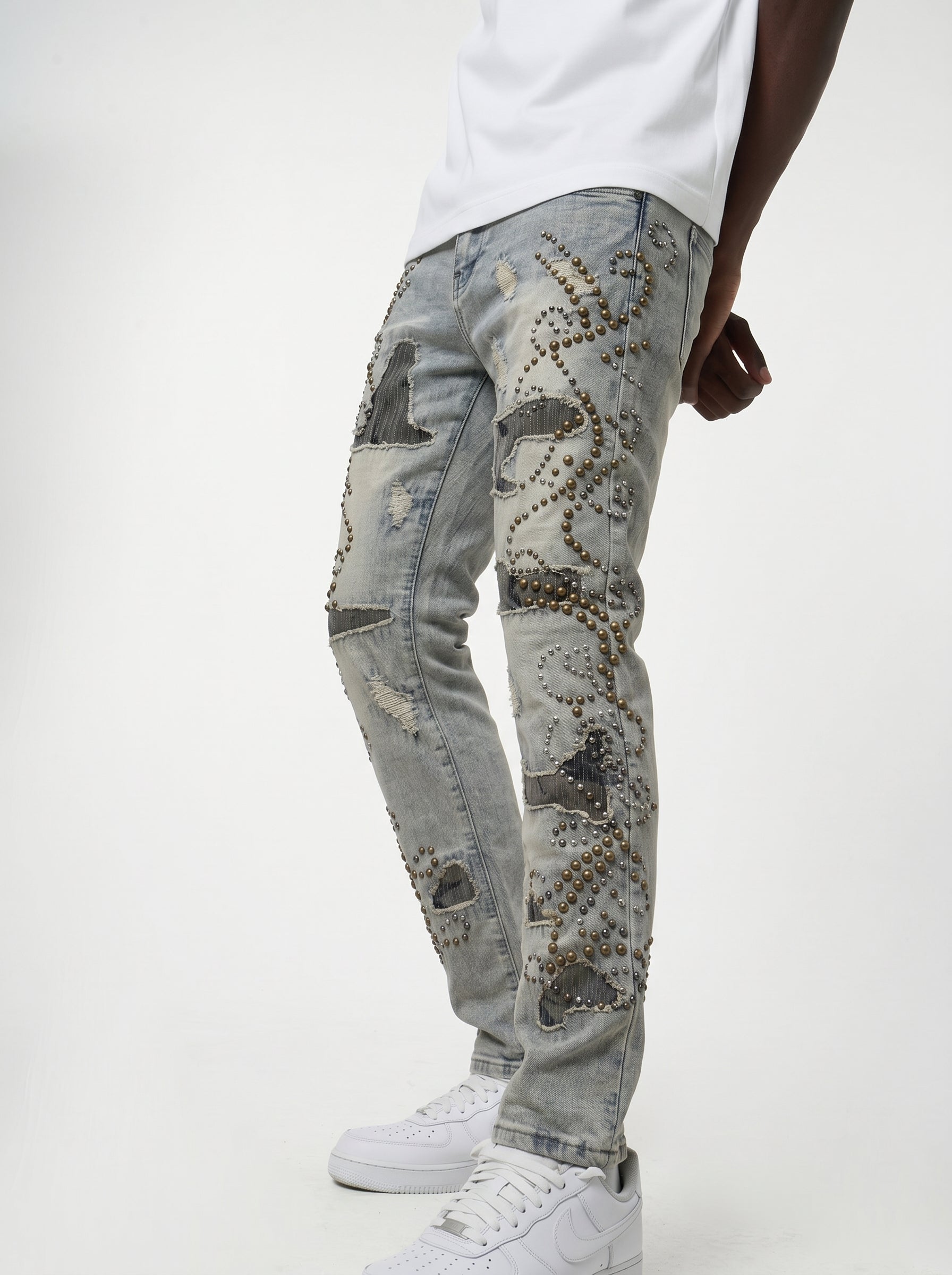 W by Waimea Antique Blue Camo Studded Slim Jean