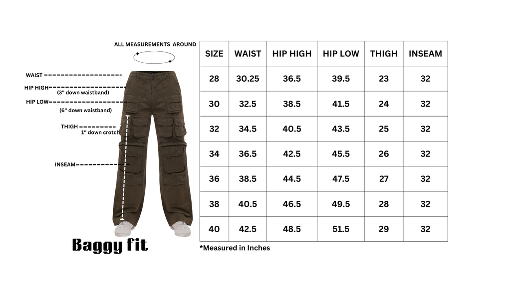 size chart BAGGY FIT JEANS Waimea Online