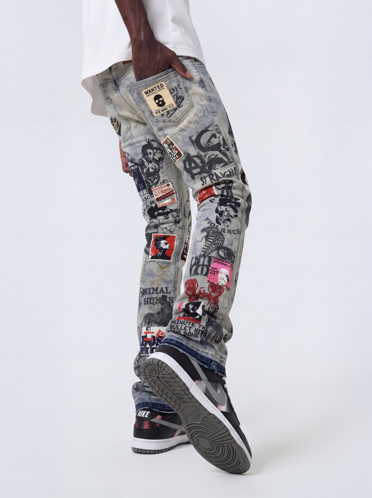 W BY WAIMEA "VINTAGE PUNK" BLEACH MARBLE STACKED JEAN