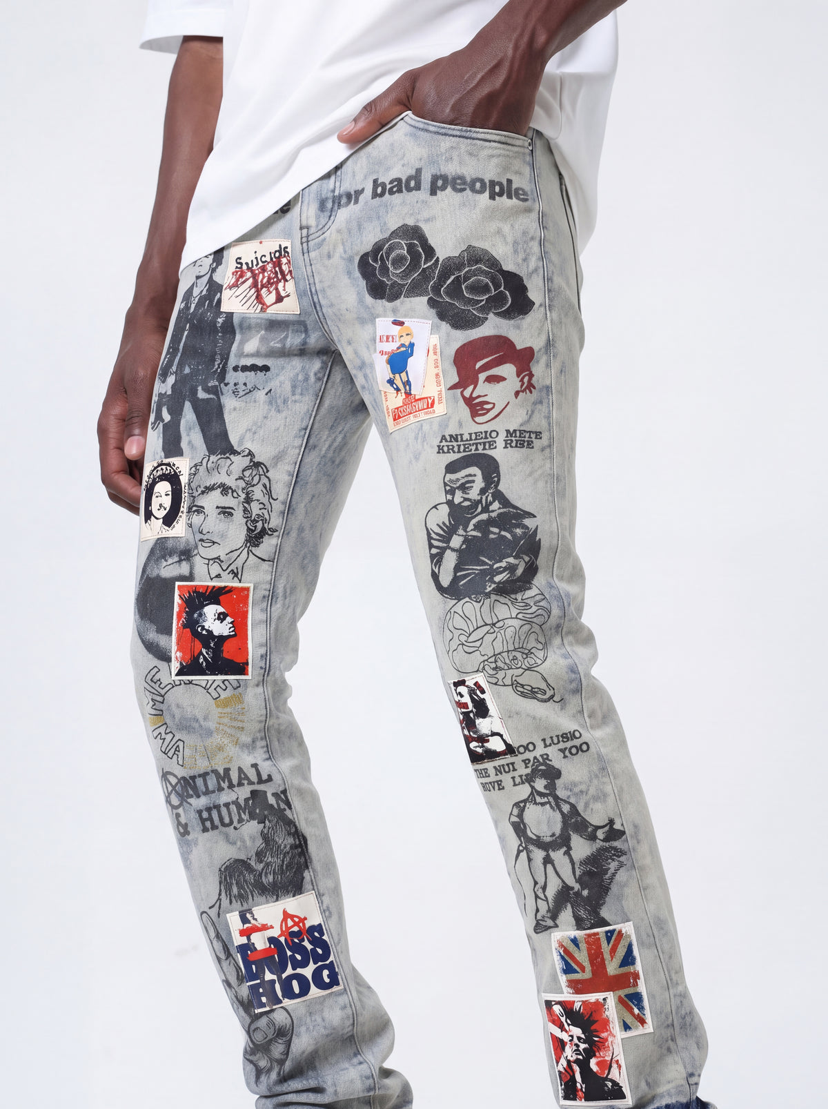 W BY WAIMEA "VINTAGE PUNK" BLEACH MARBLE STACKED JEAN