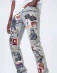 W BY WAIMEA "VINTAGE PUNK" BLEACH MARBLE STACKED JEAN